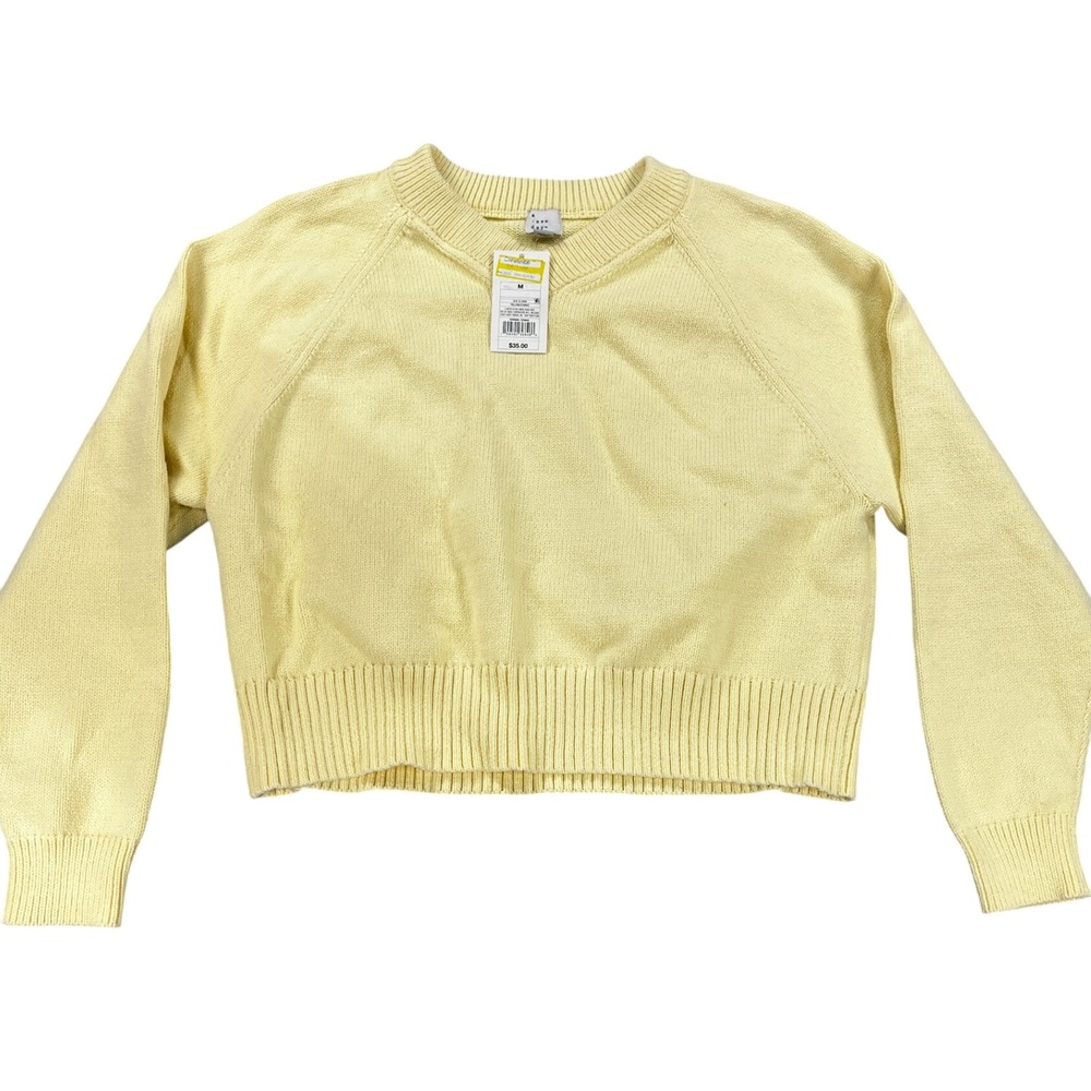 A New Day Women's M Yellow Cropped Raglan Knit Pullover Sweater